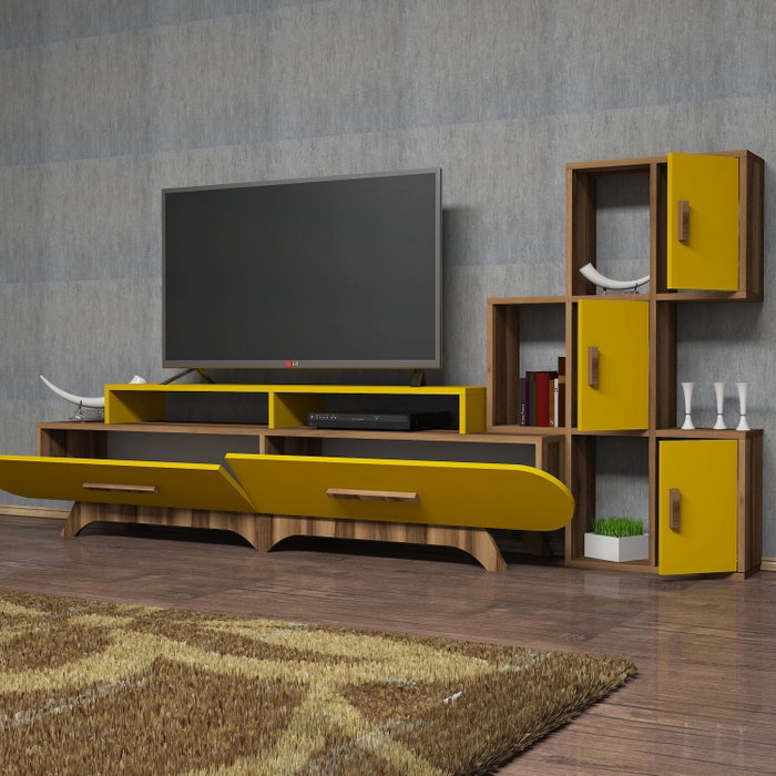 Hanah Home Flora S - Mueble de TV Nogal y Amarillo Hanah Home Flora S - Mueble de TV Nogal y Amarillo